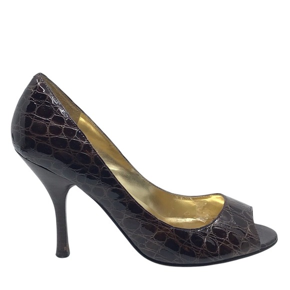 ENZO ANGIOLINI BROWN PATENT CROC PEEPTOE  PUMP - Picture 4 of 7